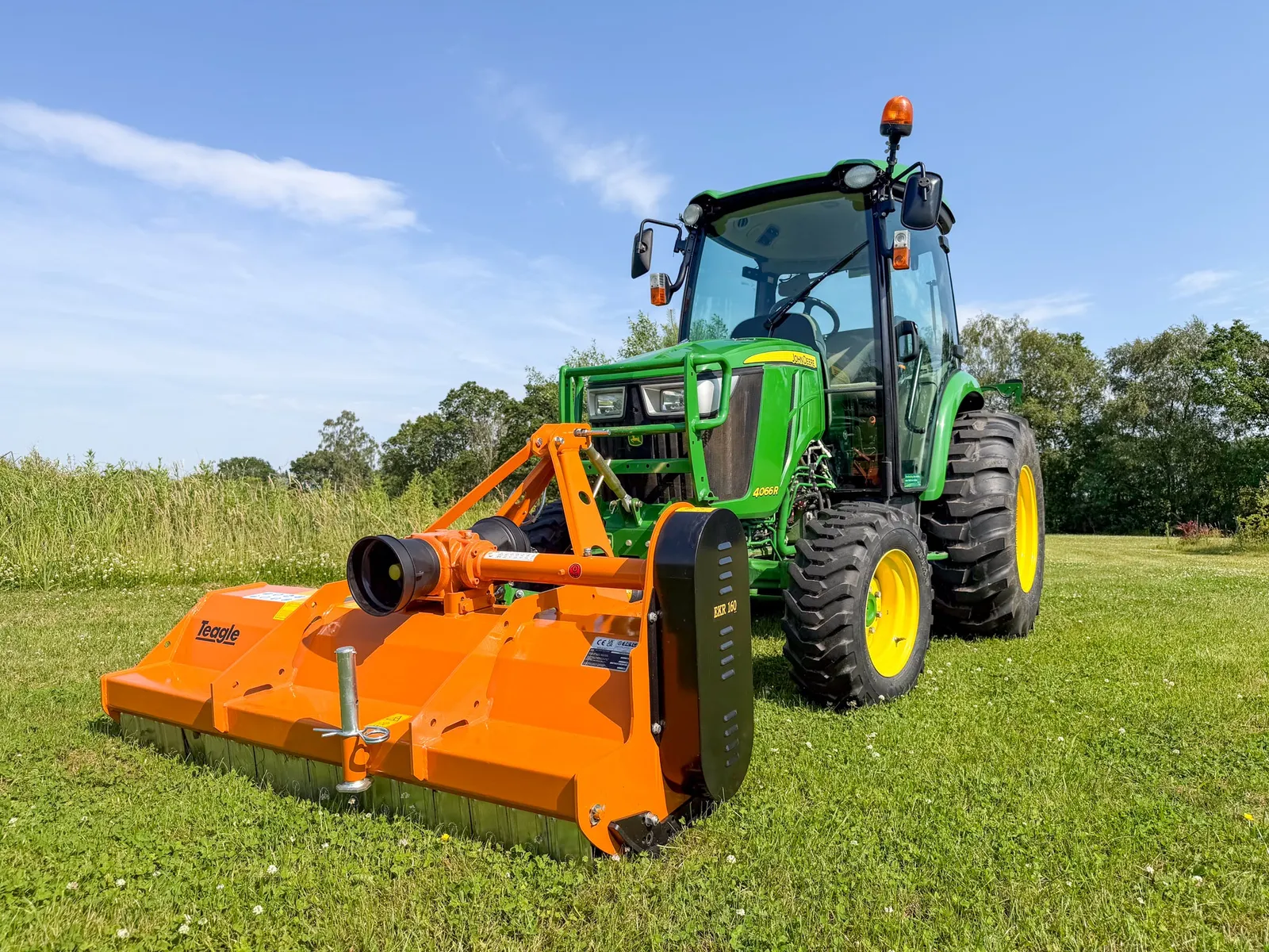 Used John Deere 4066R Compact Tractor with Out-Front Flail Mower